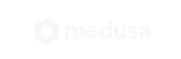 Medusa logo with hexagon icon in light gray on white