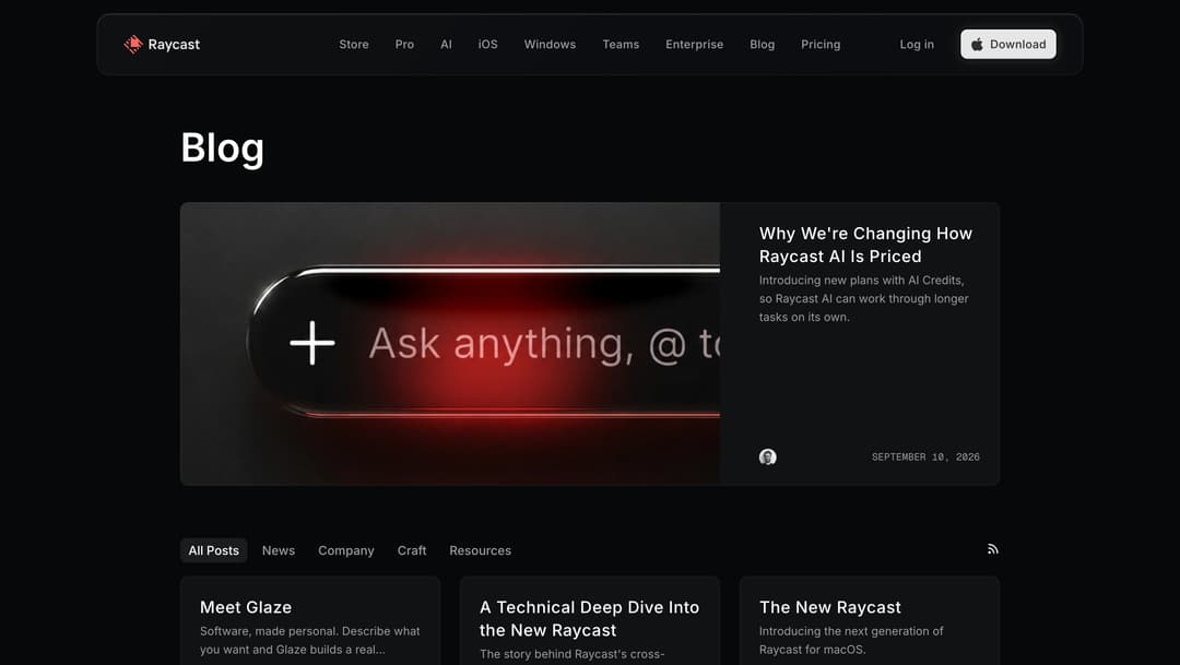 Next.js and Raycast main page