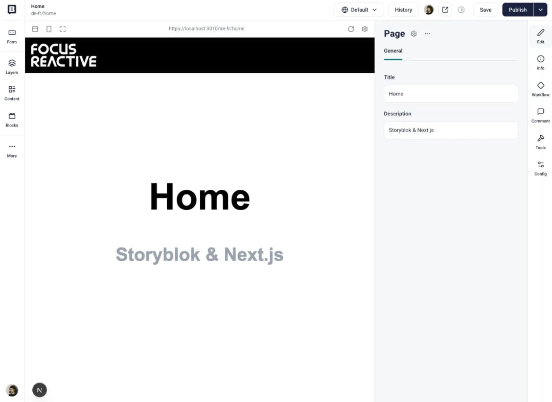 Local Next.js project preview inside Storyblok