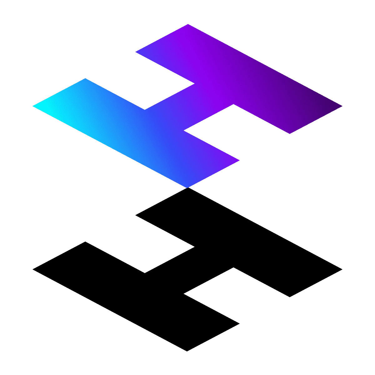 Hyvä theme logo with gradient cyan-to-purple geometric H shapes