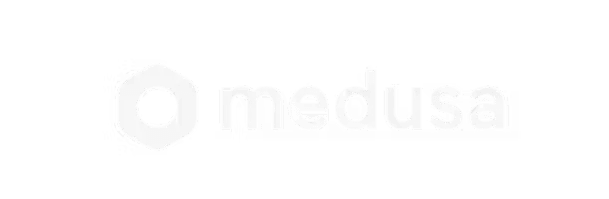 Medusa logo with hexagon icon in light gray on white