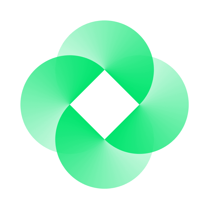 Four overlapping green gradient circles forming a diamond center