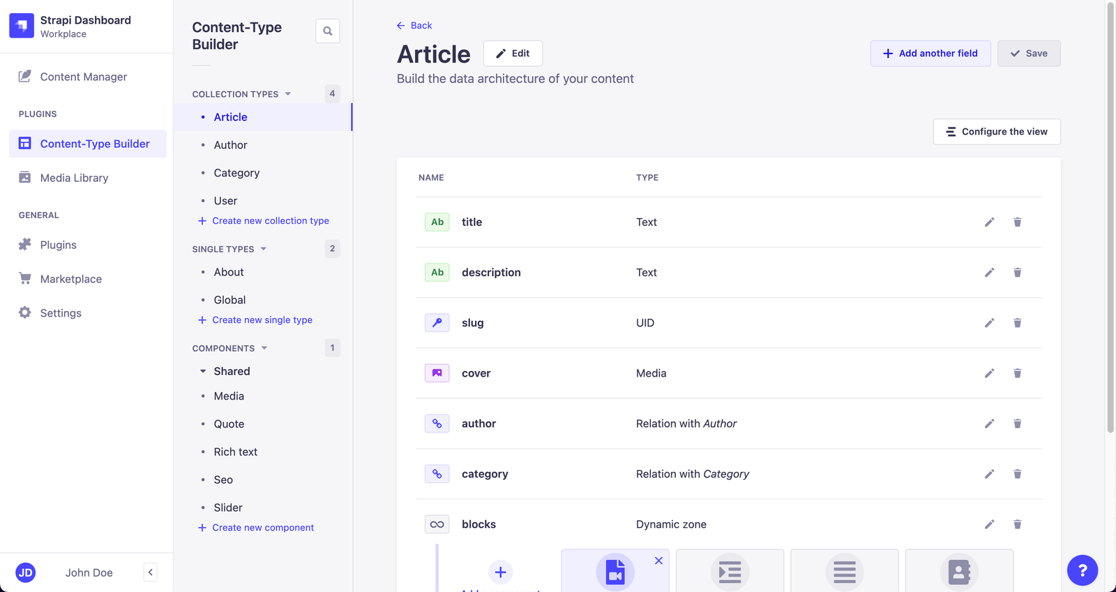 Strapi interface