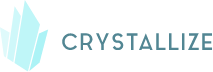 Crystallize logo with teal crystal icon and text