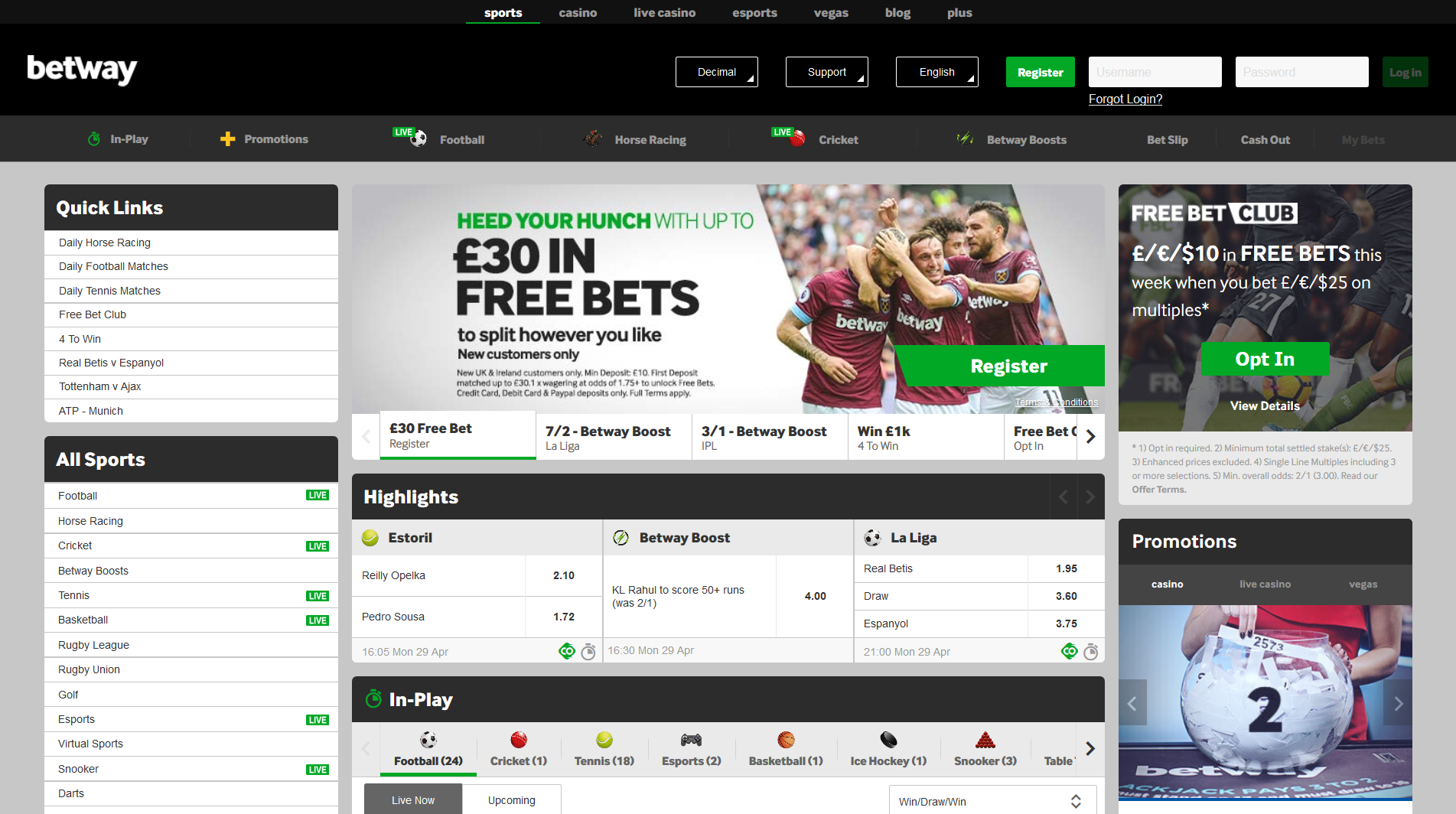 Betway website