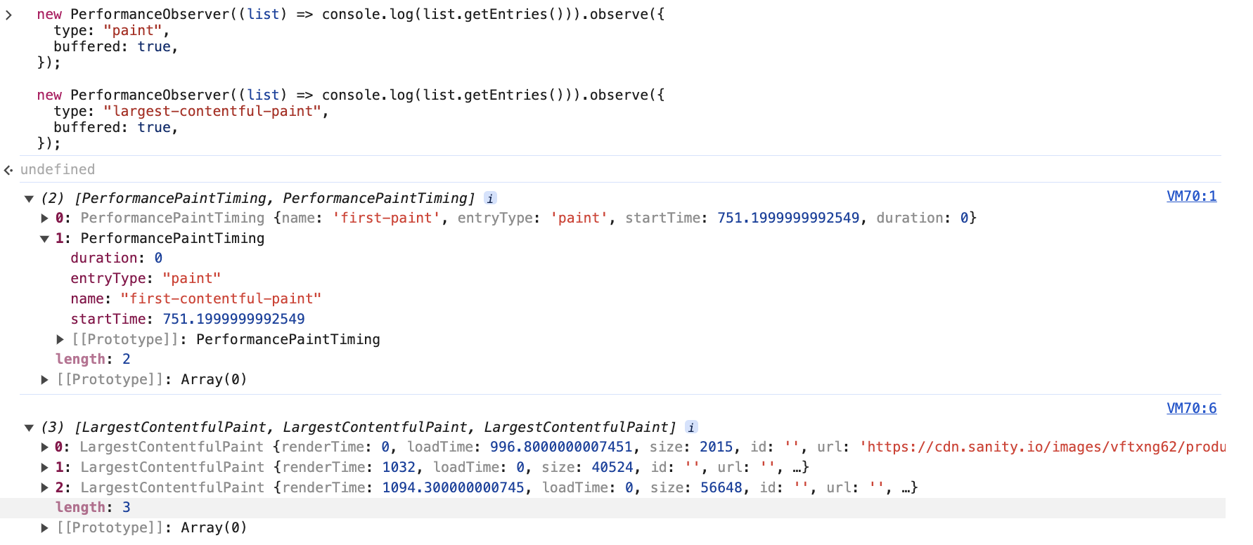 browser console output