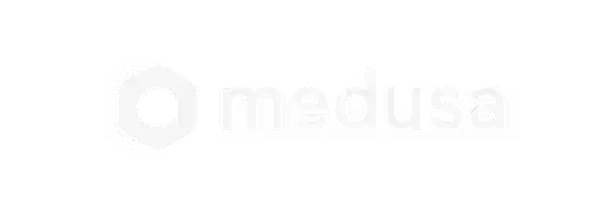 Medusa logo with hexagon icon in light gray on white