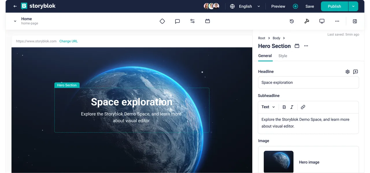 Storyblok interface