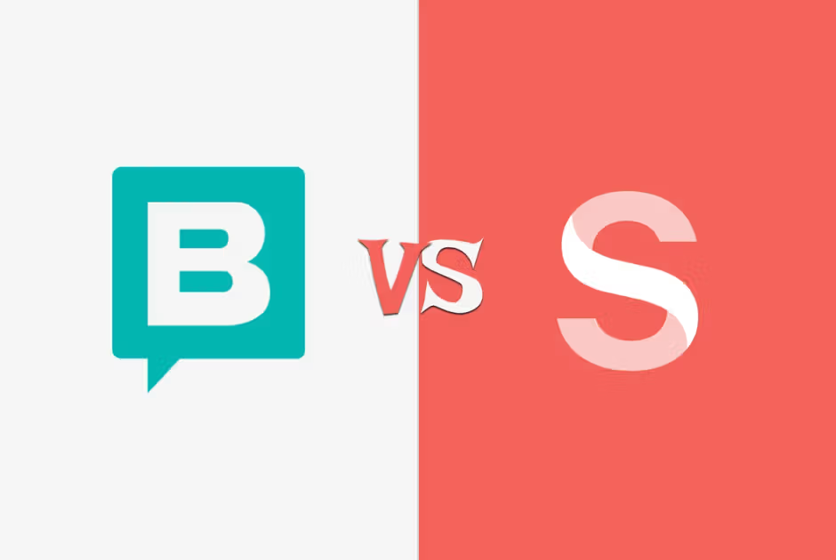 Brevo vs Sanity logos comparison on split green and coral background