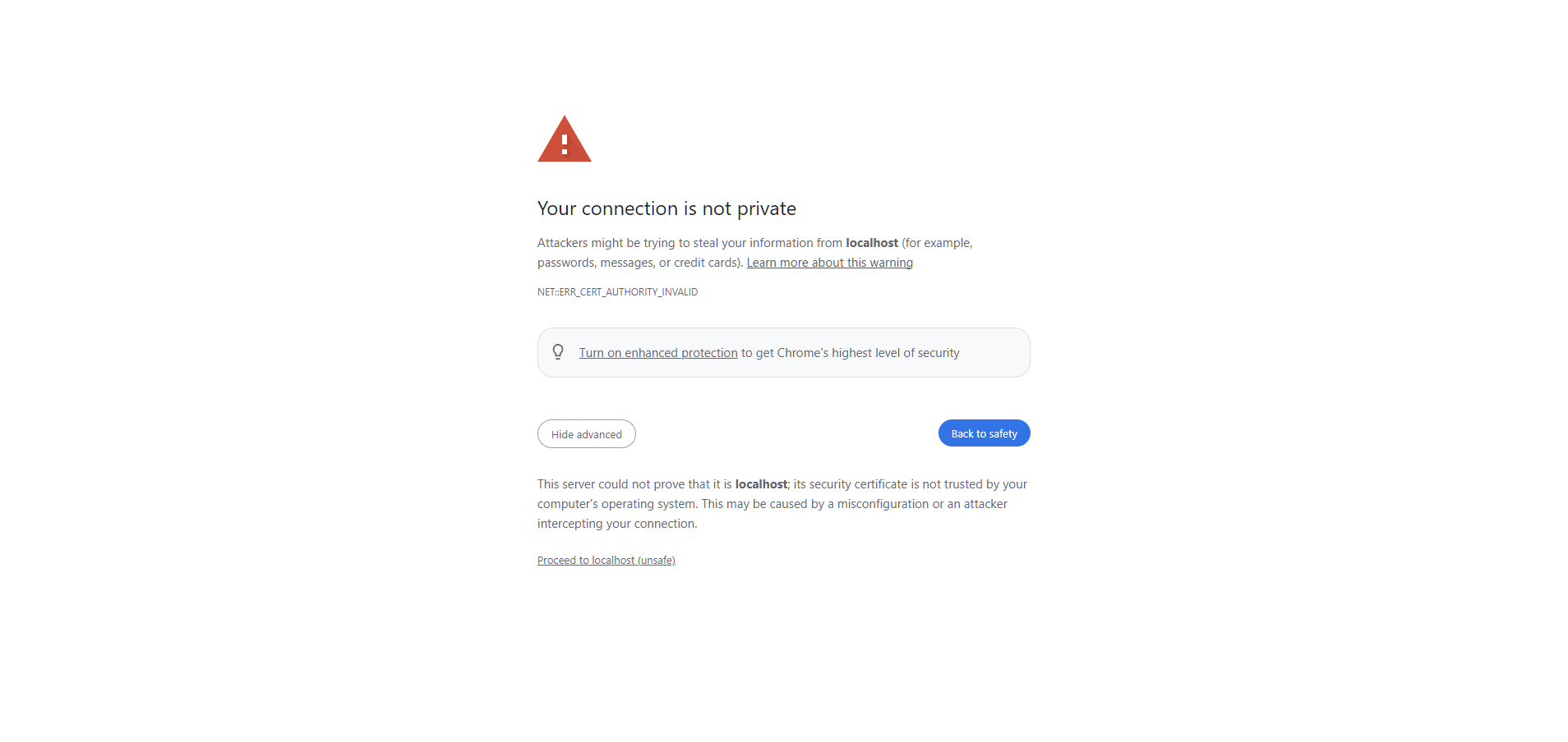 localhost https warning
