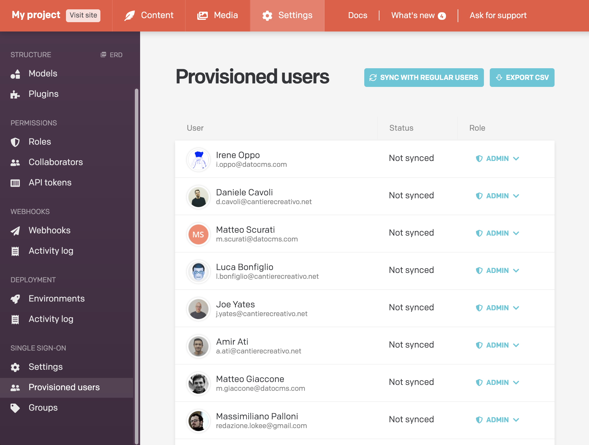 Dato CMS interface