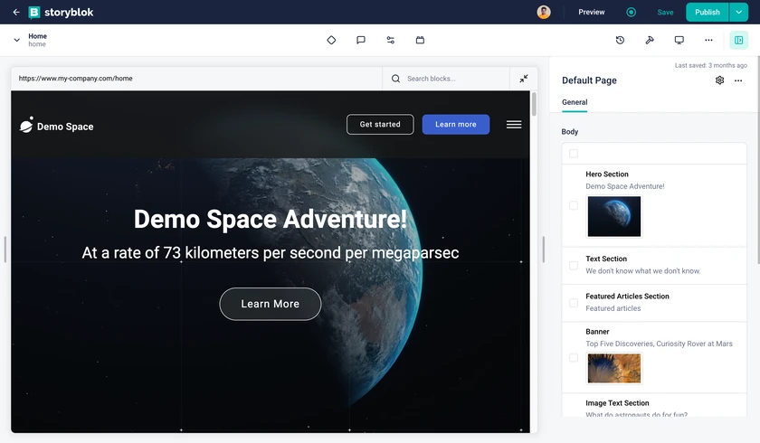 Storyblok interface