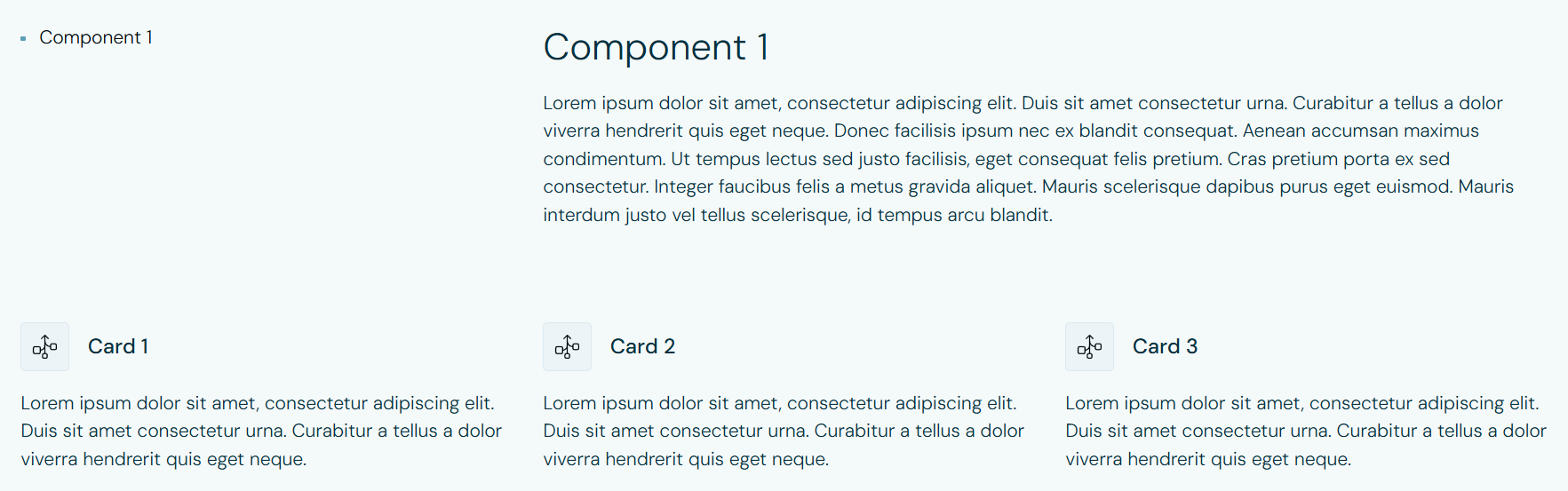 Variant 1. Heading + paragraph above a row of three icon cards