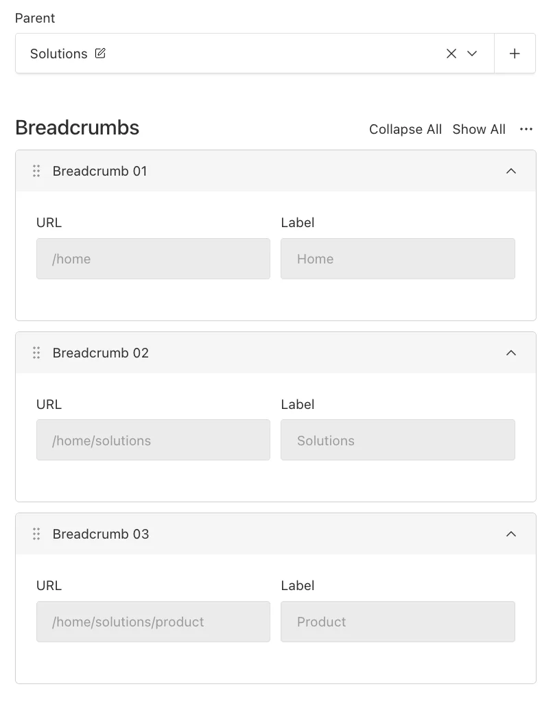 Payload admin: Parent field and auto-generated Breadcrumbs array from plugin-nested-docs