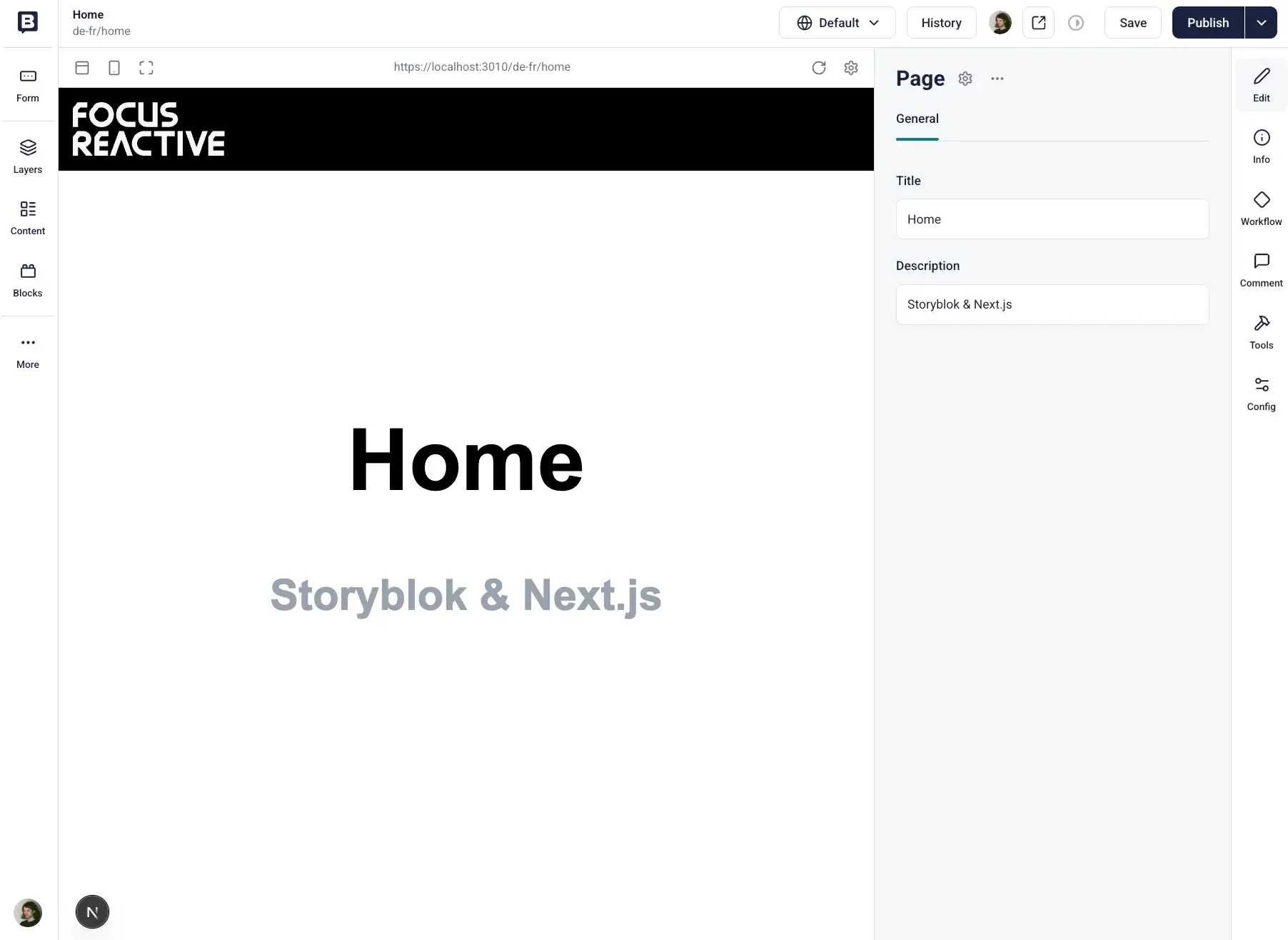 Local Next.js project preview inside Storyblok