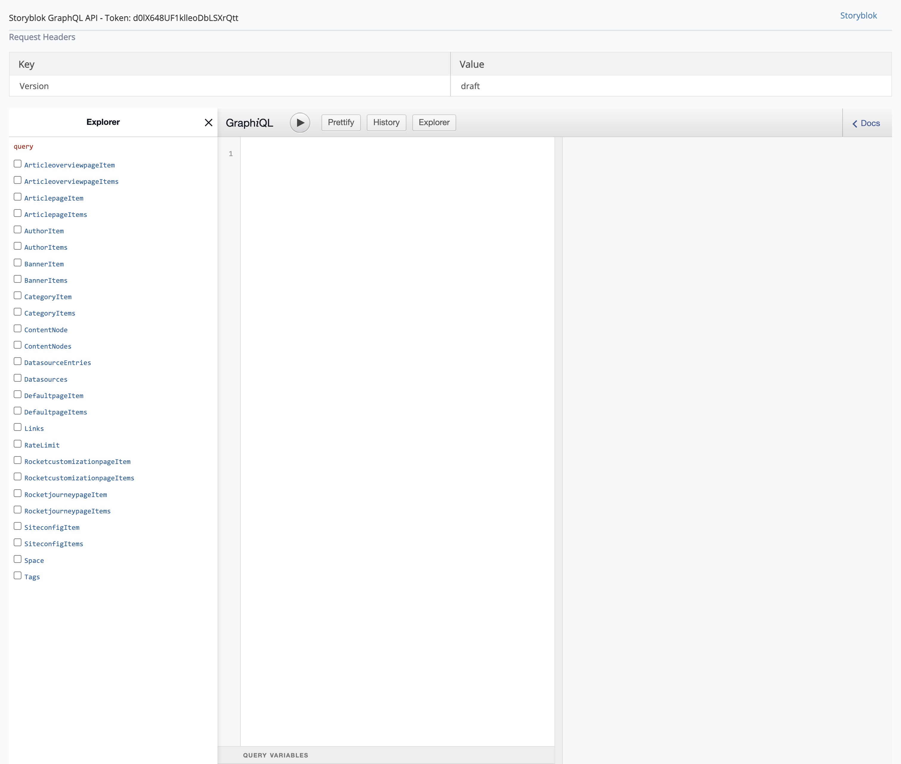 Storyblok GraphiQL interface