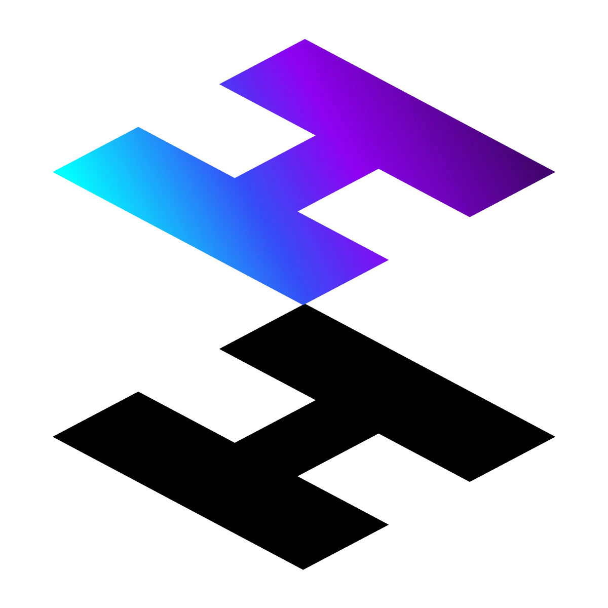 Hyvä theme logo with gradient cyan-to-purple geometric H shapes