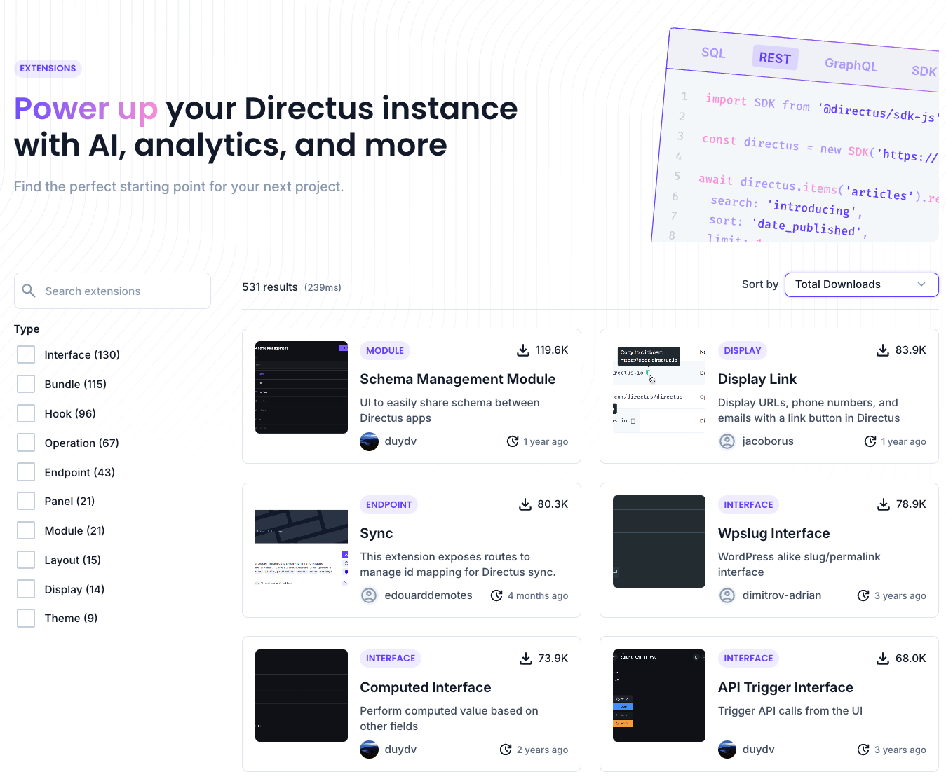 Directus extansions marketplace