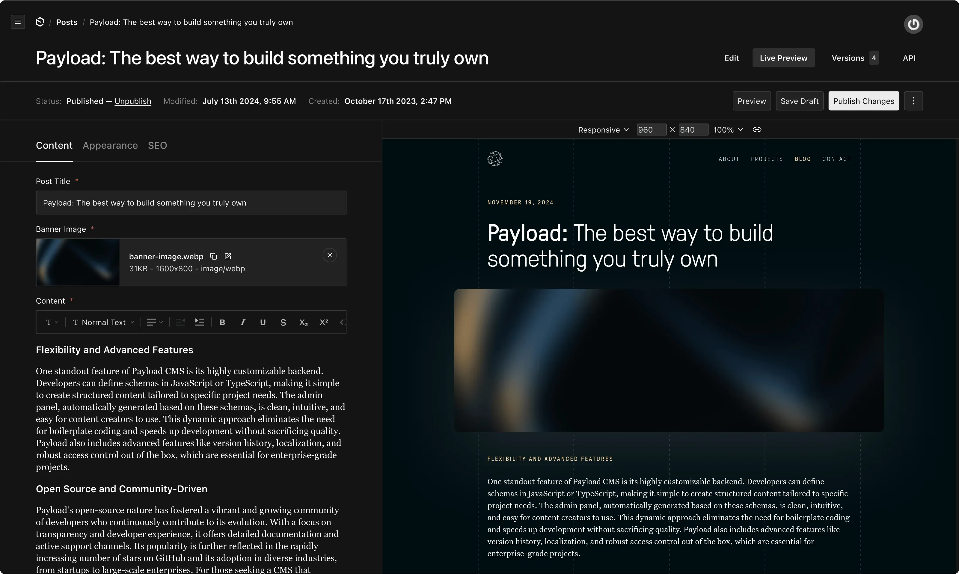 Payload CMS Visual Editor